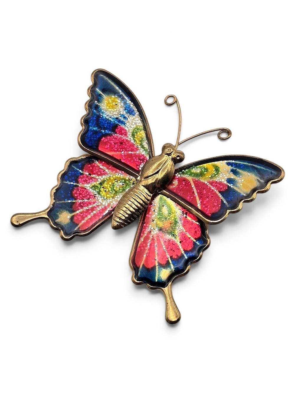 Colorful Enamel Butterfly Brooch in Gold-Tone